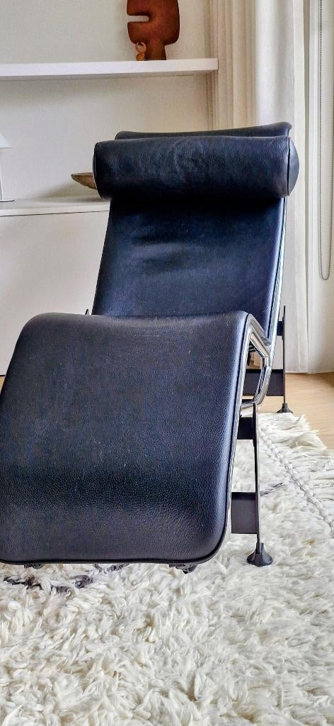 Zwarte lederen ligzetel Corbusier, Enlèvement, Comme neuf, Une personne, Cuir