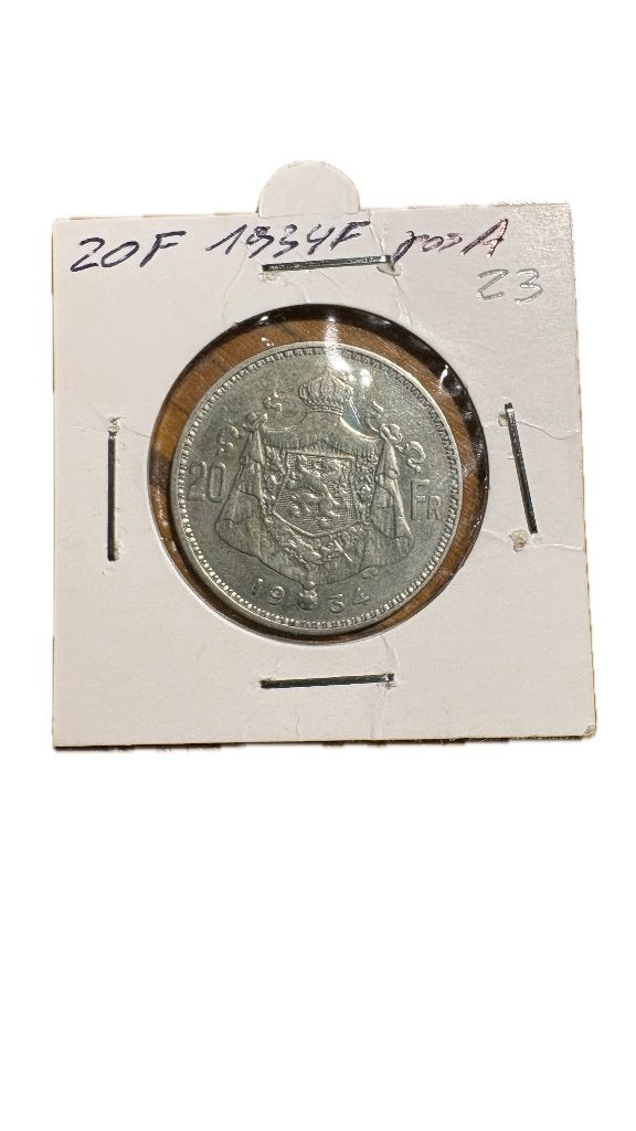 ALBERT I: Zilver 20 FRANCS 1934F Positie A, Postzegels en Munten, Munten | België, Ophalen of Verzenden, Zilver, Zilver