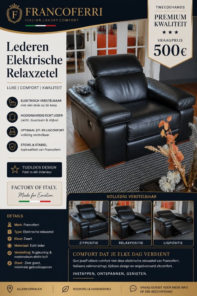 Relaxzetel leder, Maison & Meubles, Canapés | Salons, 75 à 100 cm, Moins de 150 cm, Banc droit, Une personne