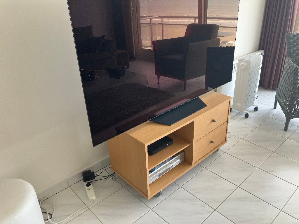 TV meubel, lichte houtskleur, op wielen, Huis en Inrichting, Kasten |Televisiemeubels, Ophalen, 50 tot 100 cm, Zo goed als nieuw