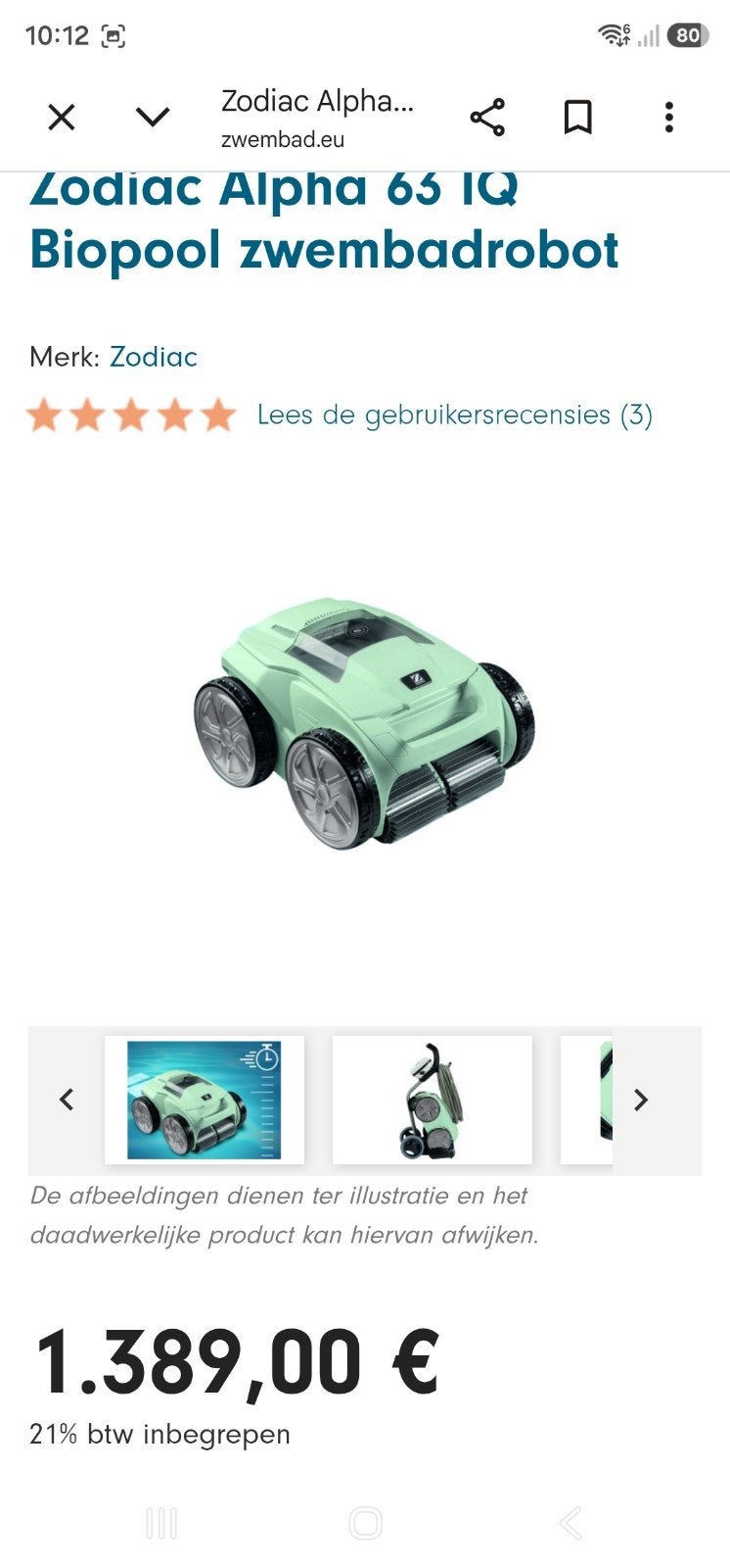 zodiac 63iq zwemvijver robot, Ophalen