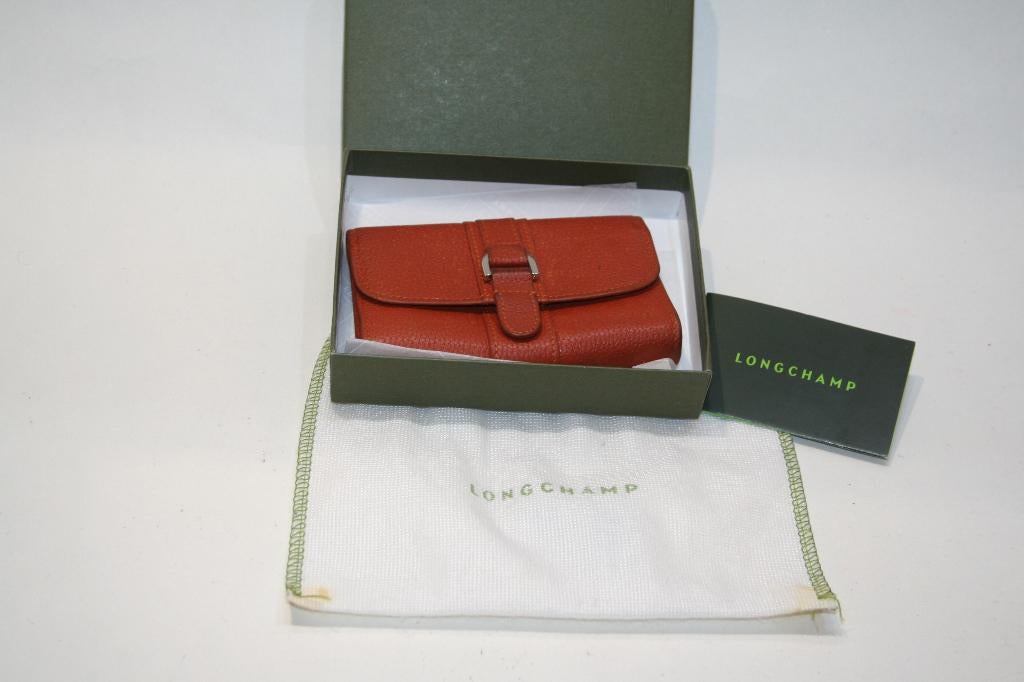 Longchamp portemonnaie / portefeuille en cuir grainé TBE, Autres marques, Cuir, Enlèvement ou Envoi, Brun