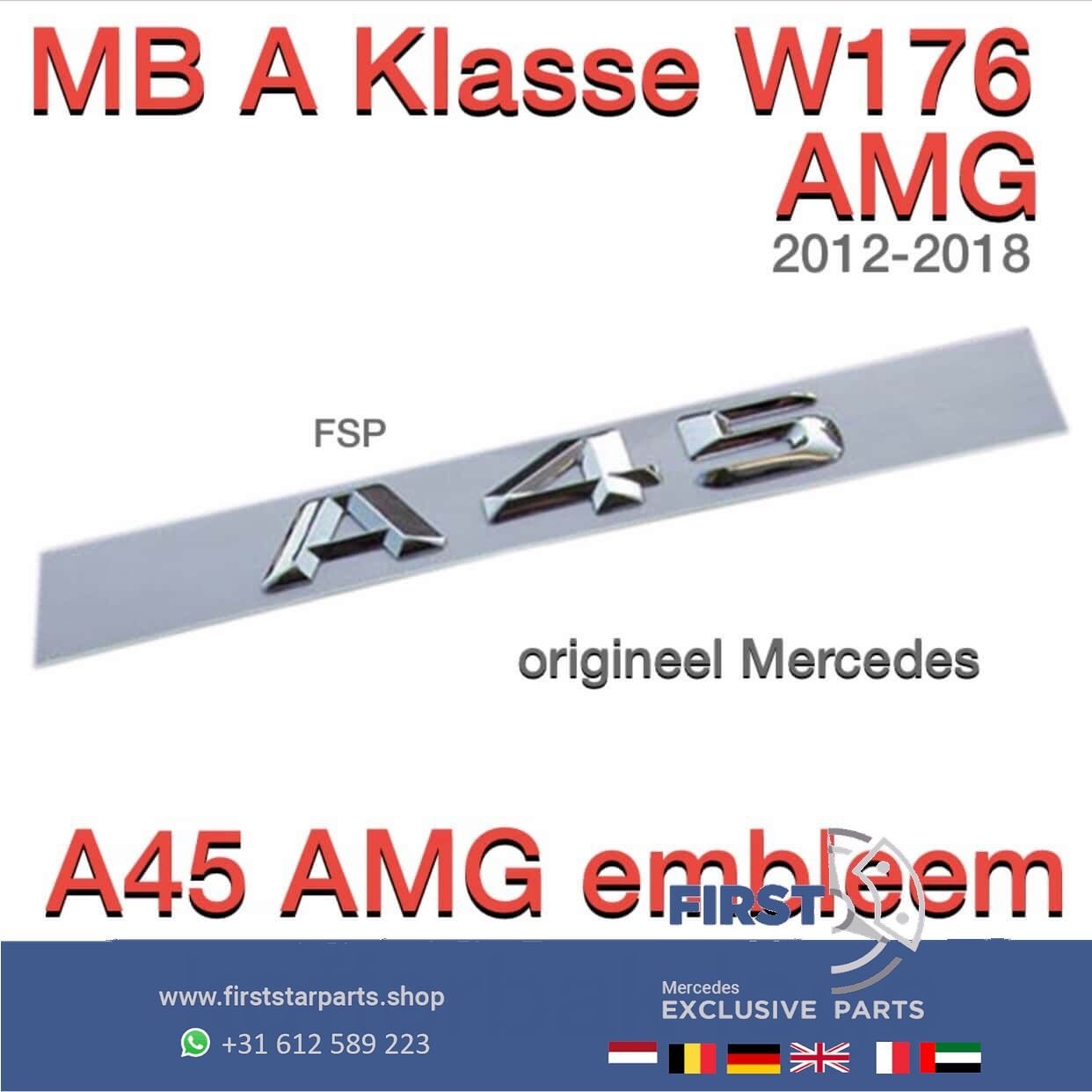 W176 A45 AMG LOGO Mercedes A KLASSE 45 EMBLEEM ACHTERKLEP A4, Arrière, Utilisé, -, -