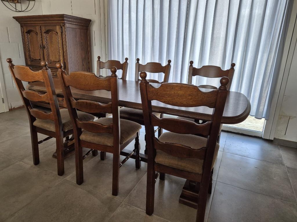 houten eettafel met stoelen, Ophalen, Gebruikt, 200 cm of meer, 50 tot 100 cm