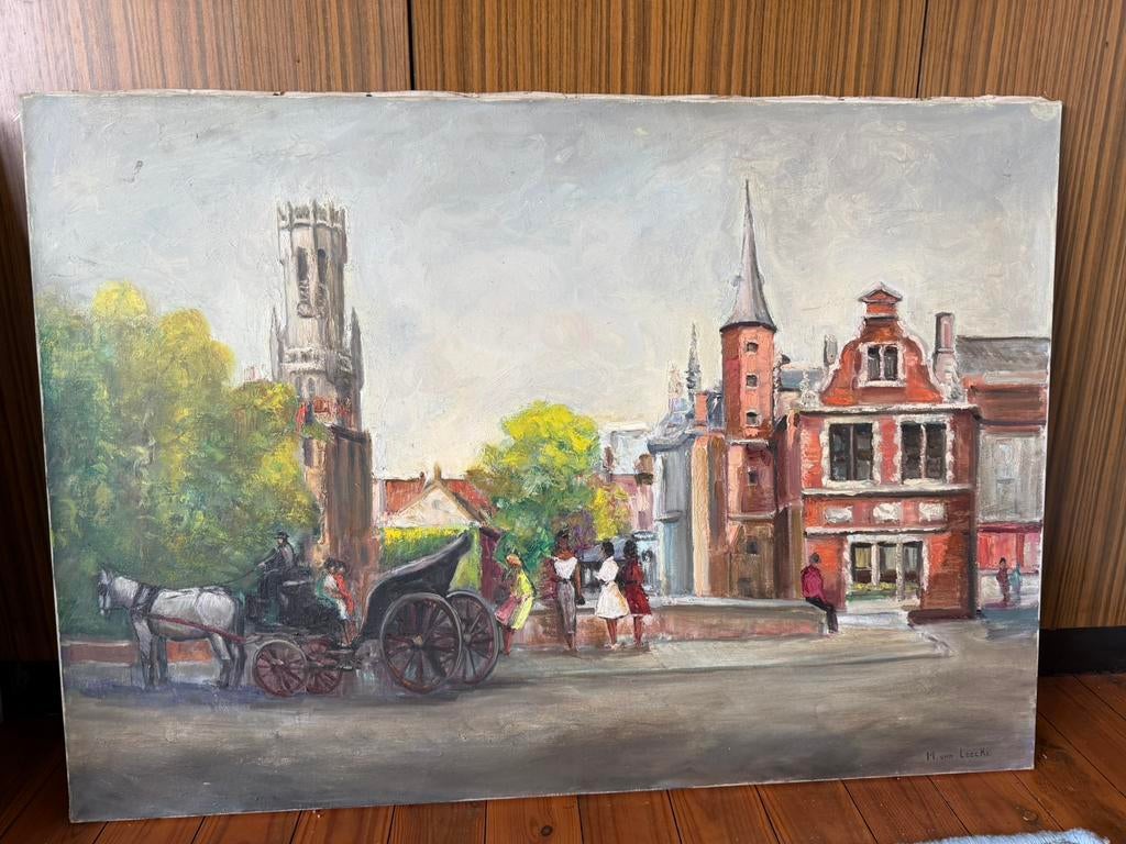 Schilderij van Brugge - Rozenhoekkaai (100x 70 cm), Antiek en Kunst, Ophalen
