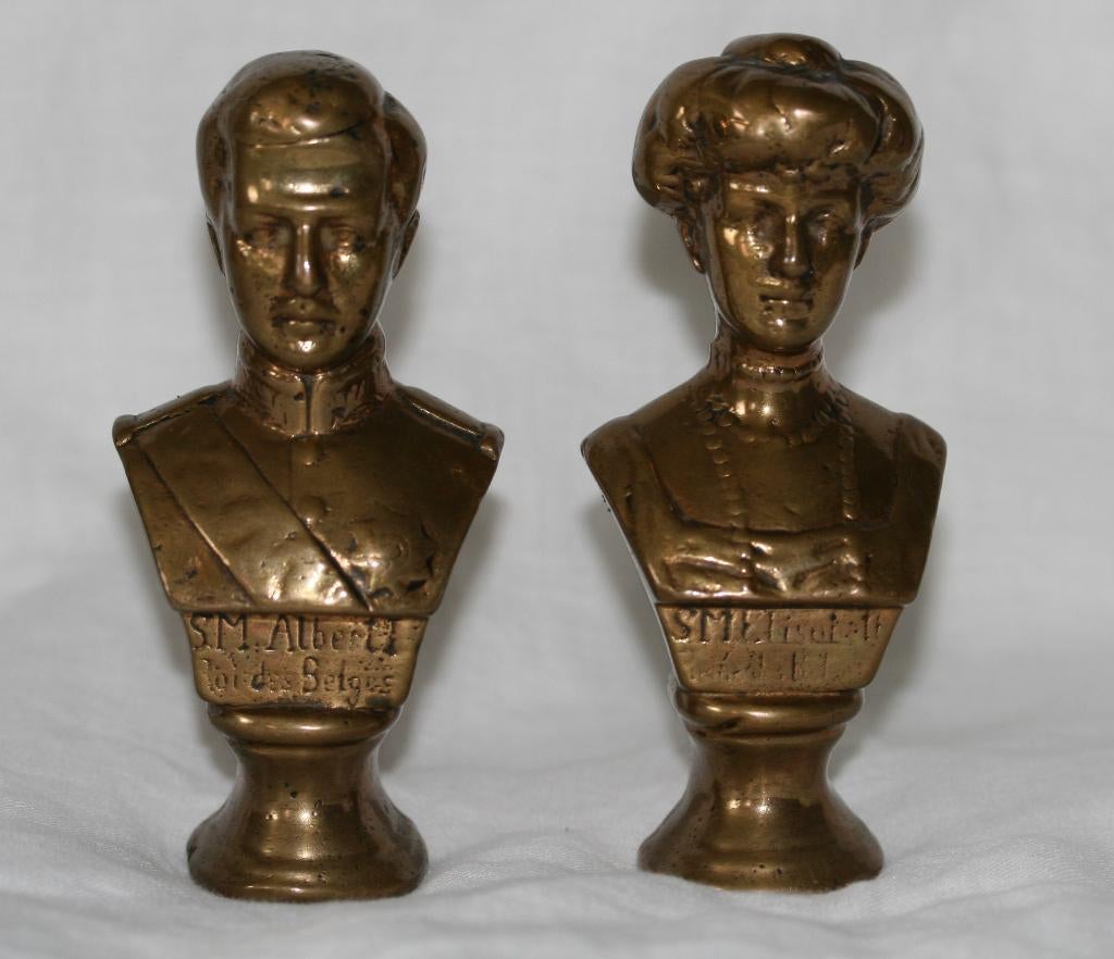 Koning Albert en koningin Elisabeth Bronzen bustes, Ophalen of Verzenden, Gebruikt, Mens