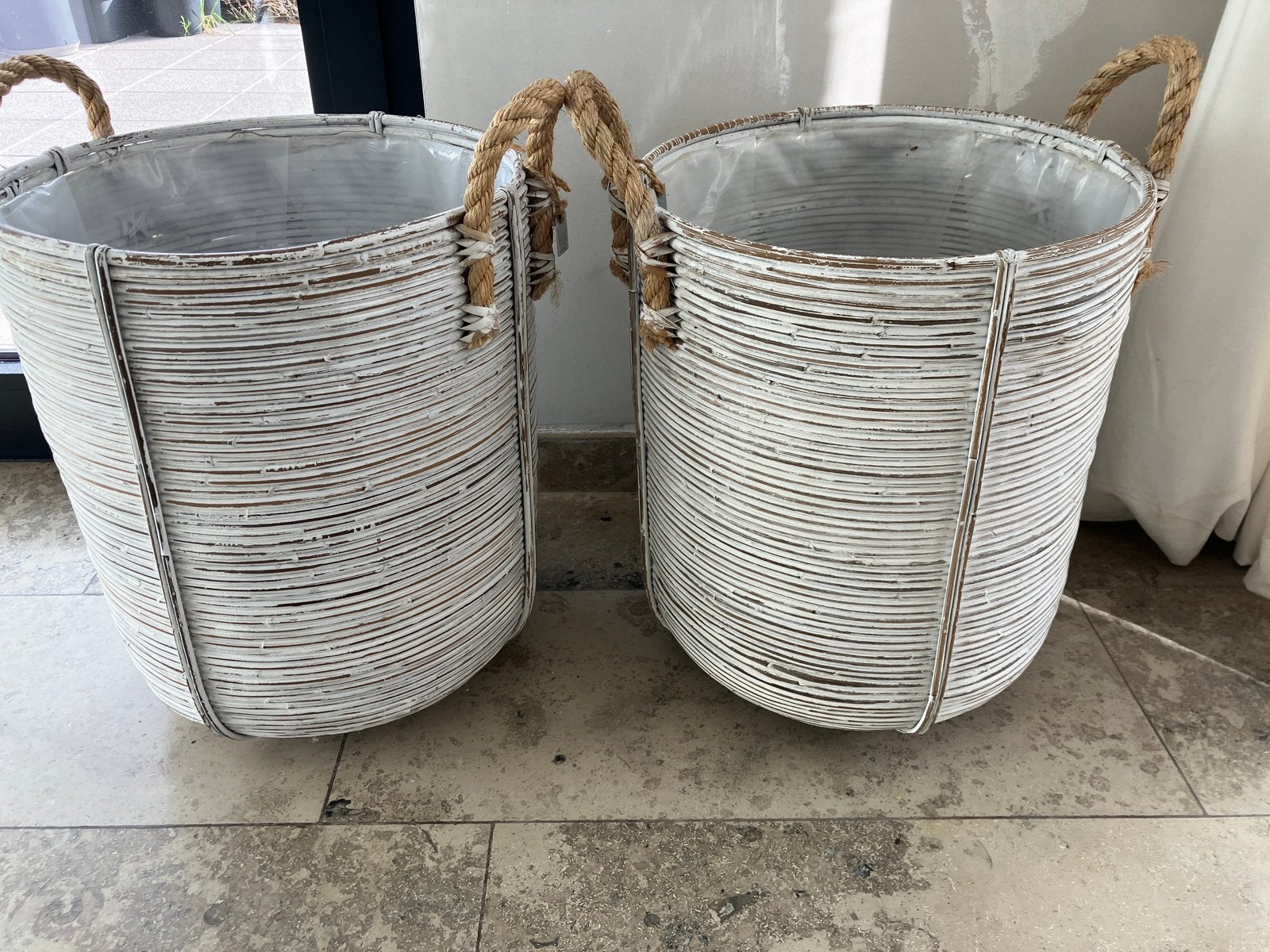 2x rotan mand 50 cm hoog, Ophalen, Gebruikt, Minder dan 60 cm, Rond