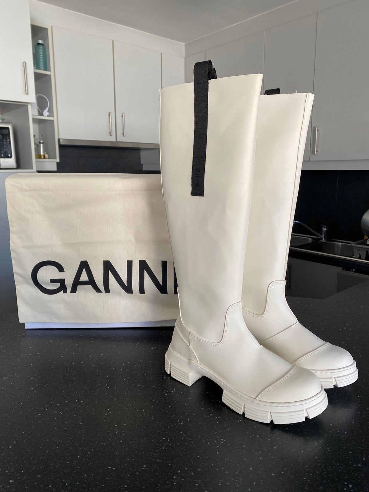 Ganni Hoge Rubberlaarzen Wit - Maat 38, Kleding | Dames, Ophalen of Verzenden, Zo goed als nieuw
