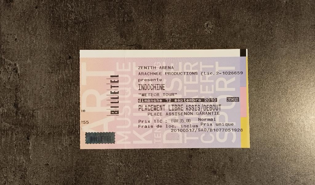 Indochine Zenith Arena 12.09.2010 Meteor Tour, Collections, Envoi
