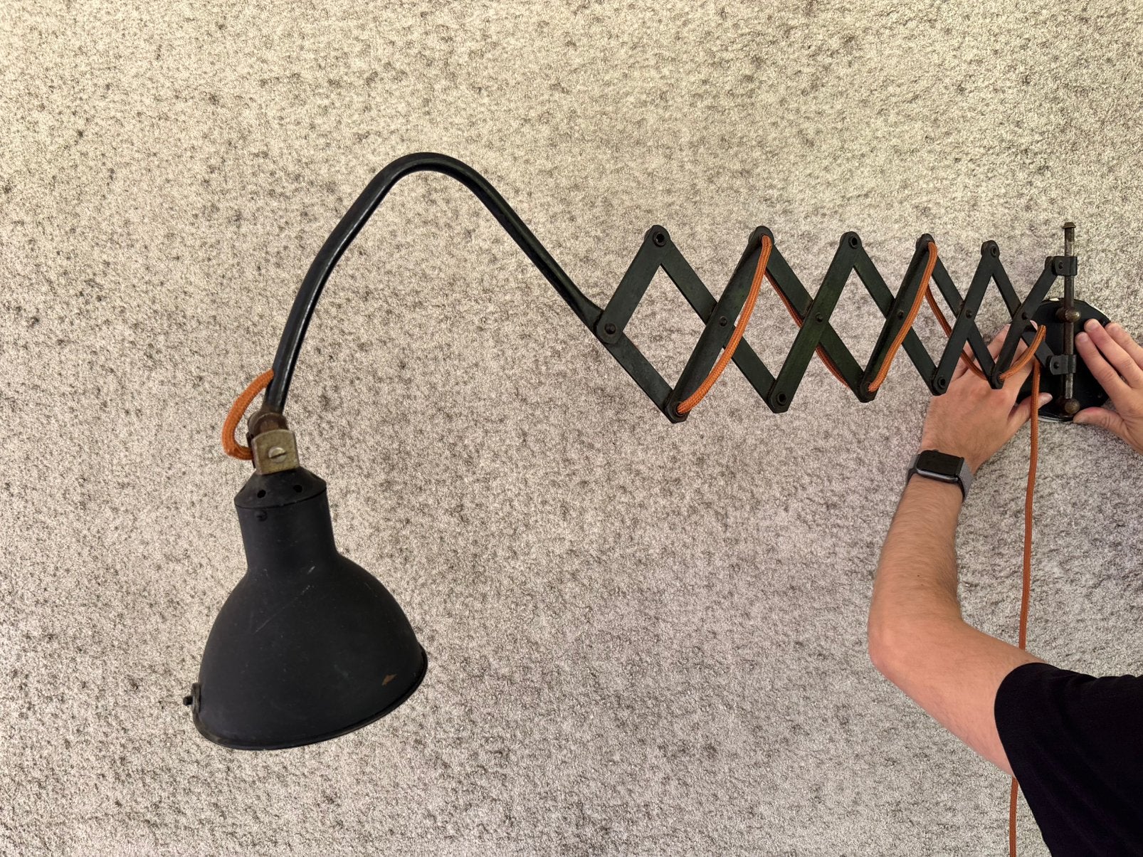 Lampe de travail vintage, Enlèvement ou Envoi, Utilisé, E27 (grand), Noir