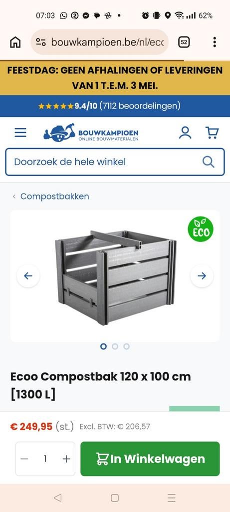 Ecoo compostbak met aanbouwmodule 1300l, Enlèvement