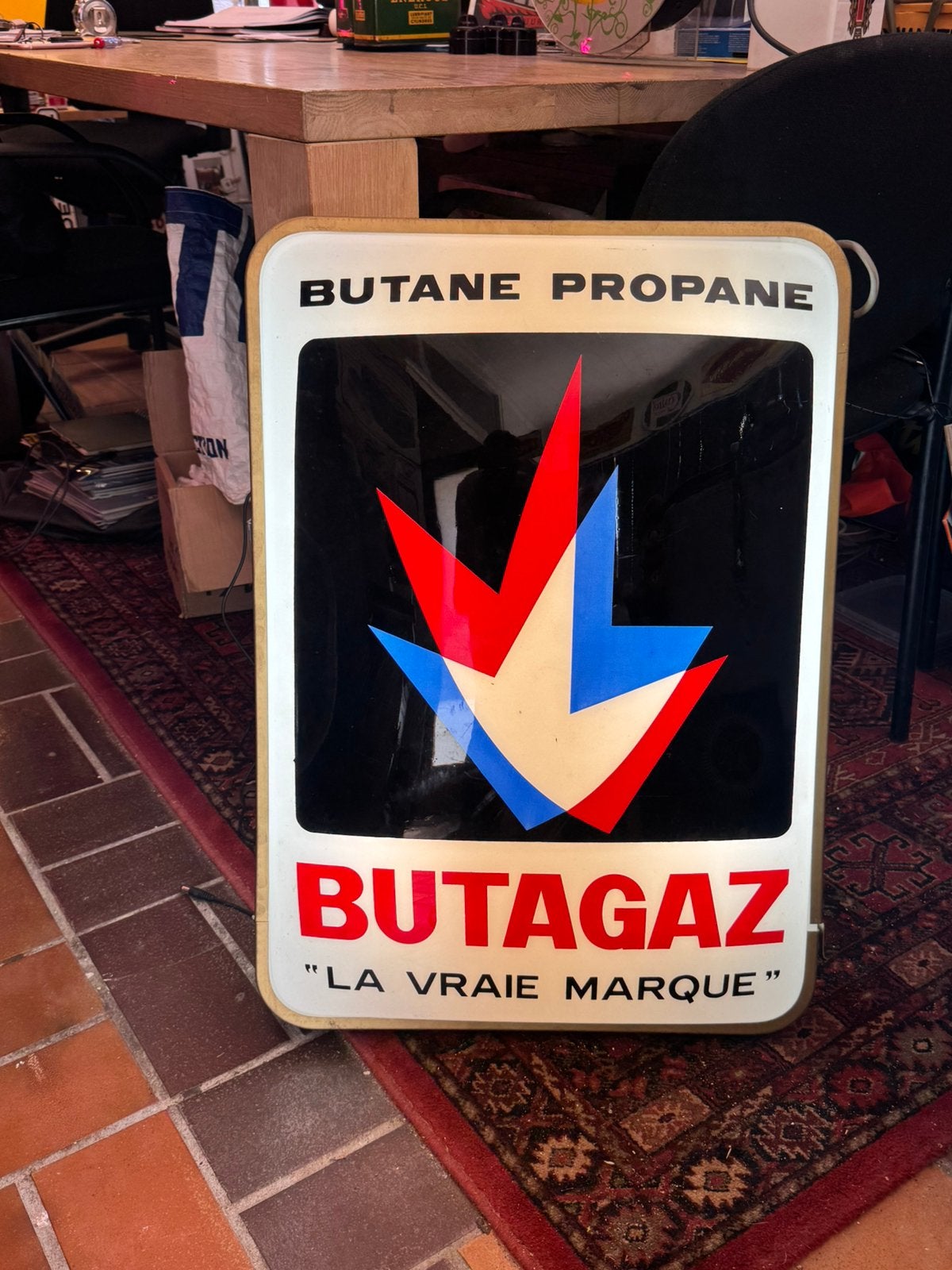 BUTAGAZ oude reclame lichtbak, Verzamelen, Ophalen, Gebruikt, Lichtbak of (neon) lamp
