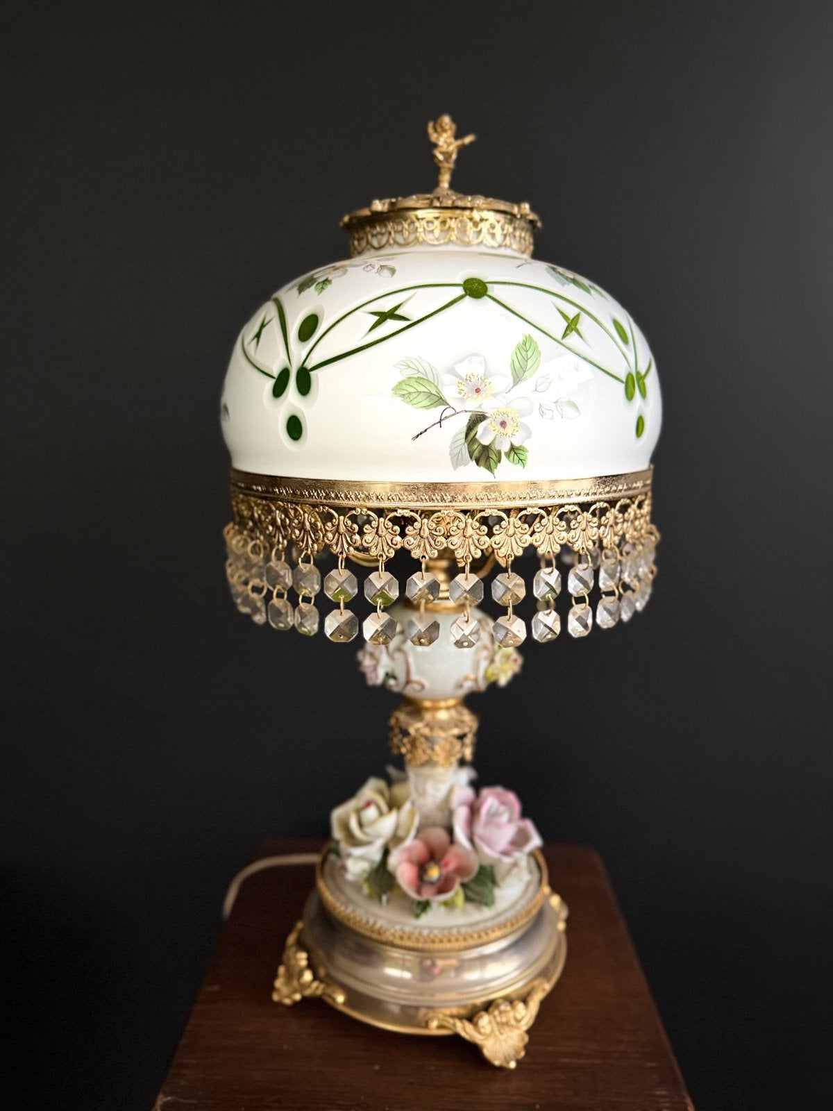 Prachtige vintage tafellamp met porseleinen bloemen., Ophalen of Verzenden