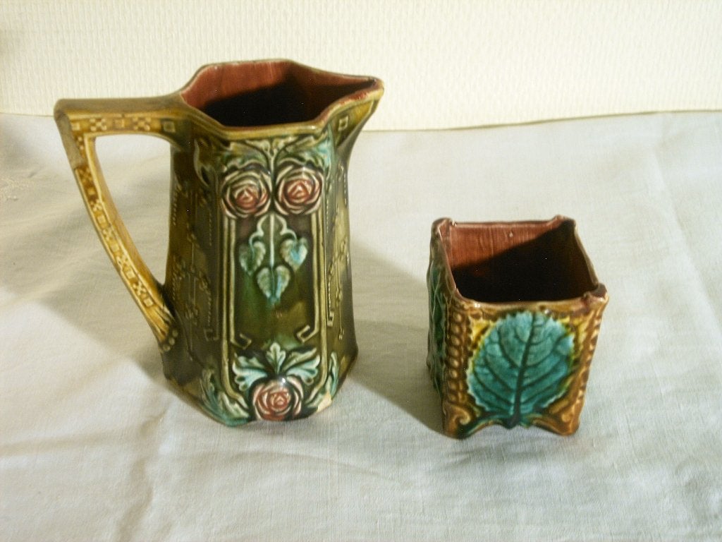 Barbotine kannetje en potje, Antiek en Kunst, Ophalen of Verzenden