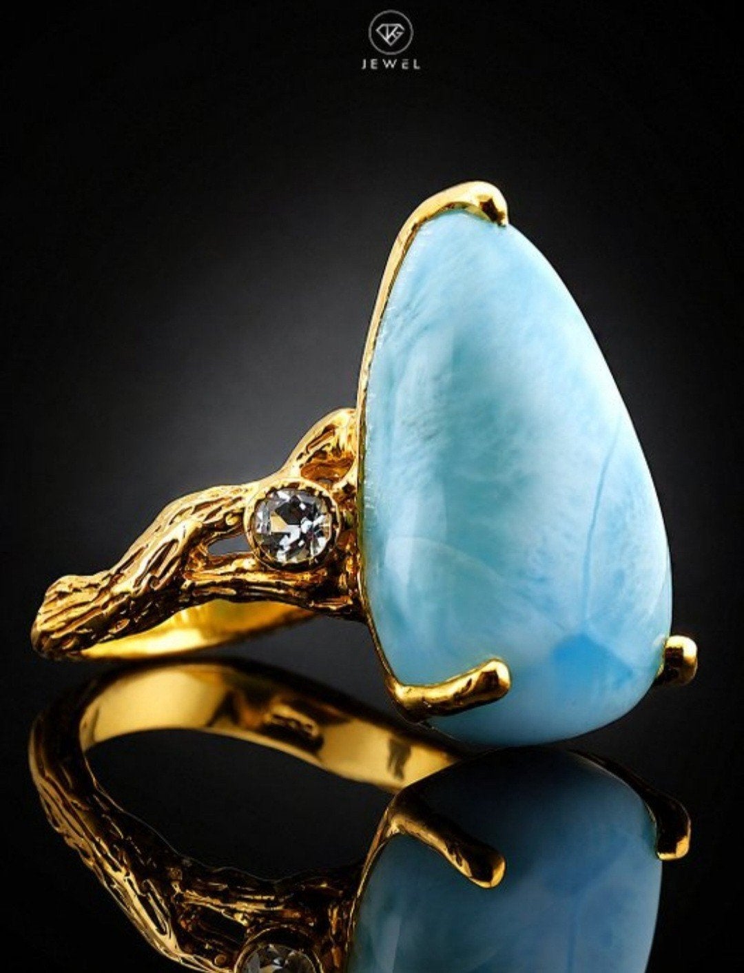​Prachtige Larimar Statement Ring – 925 Zilver Verguld, Neuf, Enlèvement ou Envoi, Or, Avec pierre précieuse