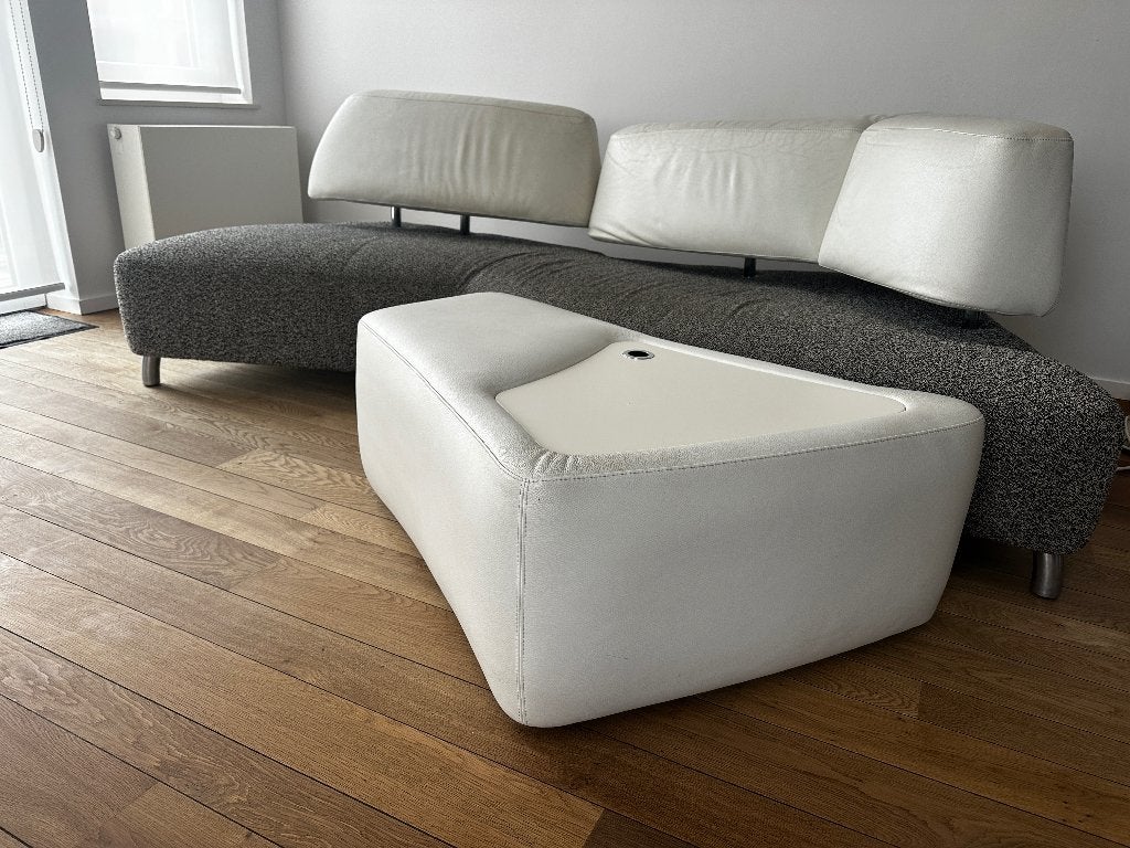 Leolux Archipel Plus designzetel + originele poef, Ophalen, Gebruikt, Leer, Driepersoons