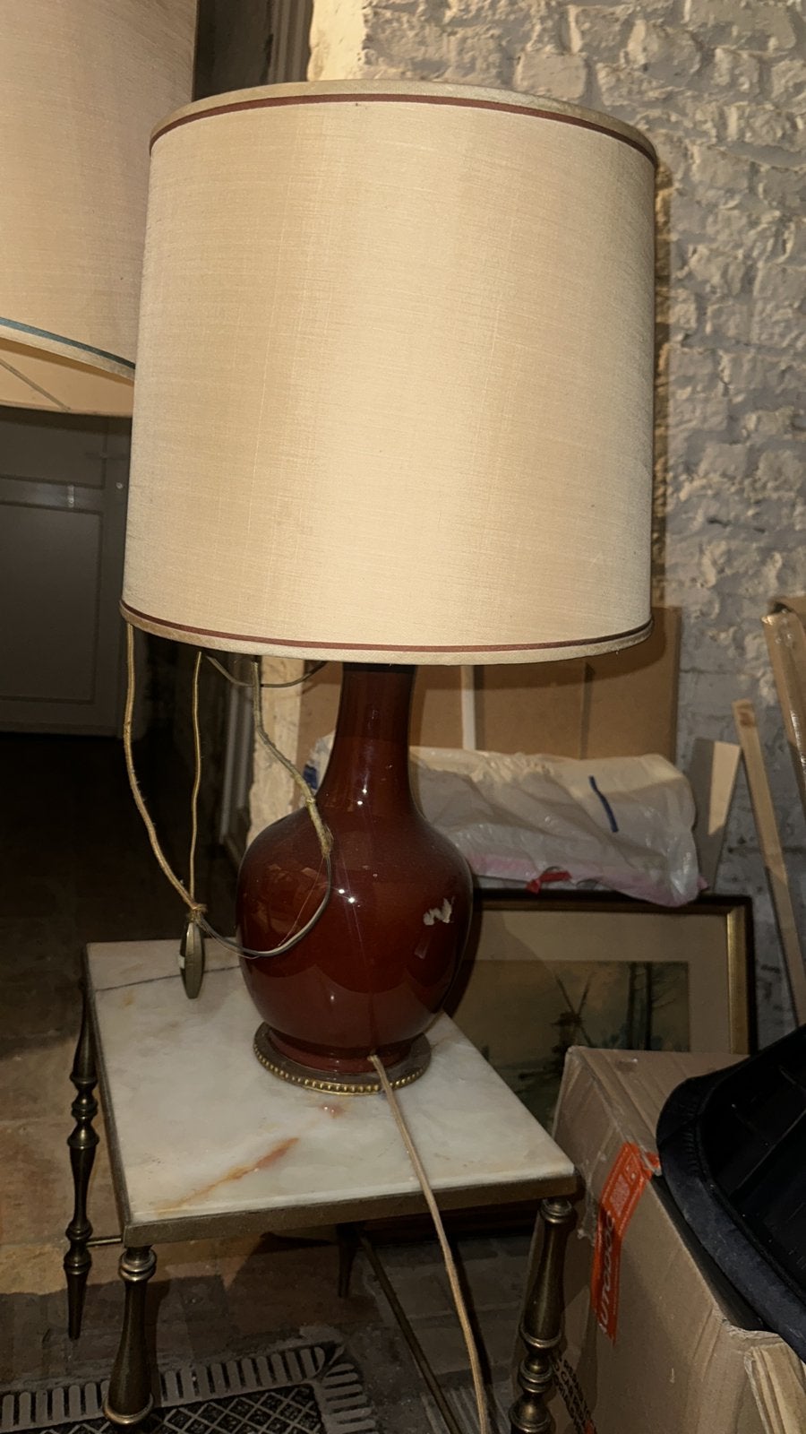 Grande lampe vintage céramique Sang-de-bœuf (Années 70), Beige, Vintage, Enlèvement ou Envoi, Comme neuf