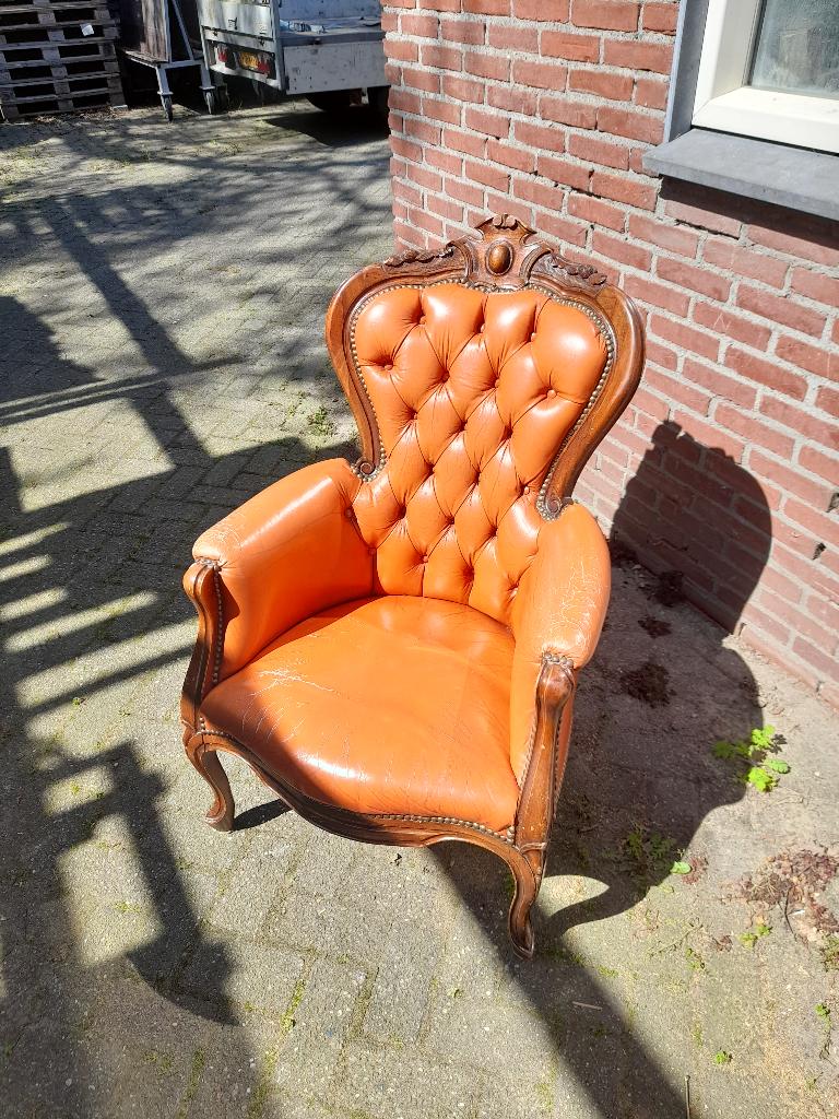 vintage fautuille, Huis en Inrichting, Ophalen, Gebruikt, Leer