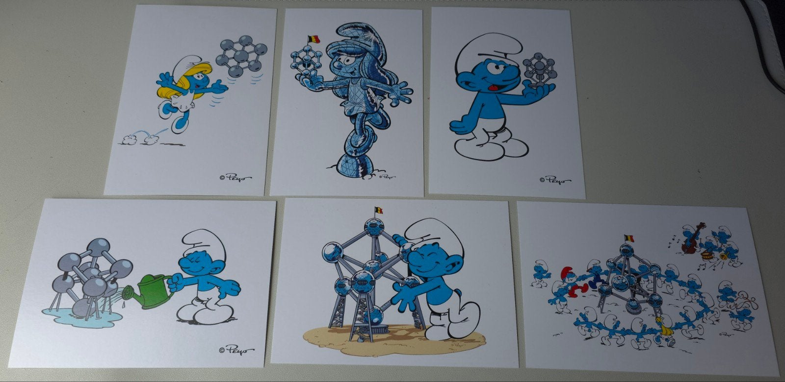 lot de 6 cartes postales complet Schtroumpf Atomium neuf, Envoi, Neuf, Différents Schtroumpfs, Autres types