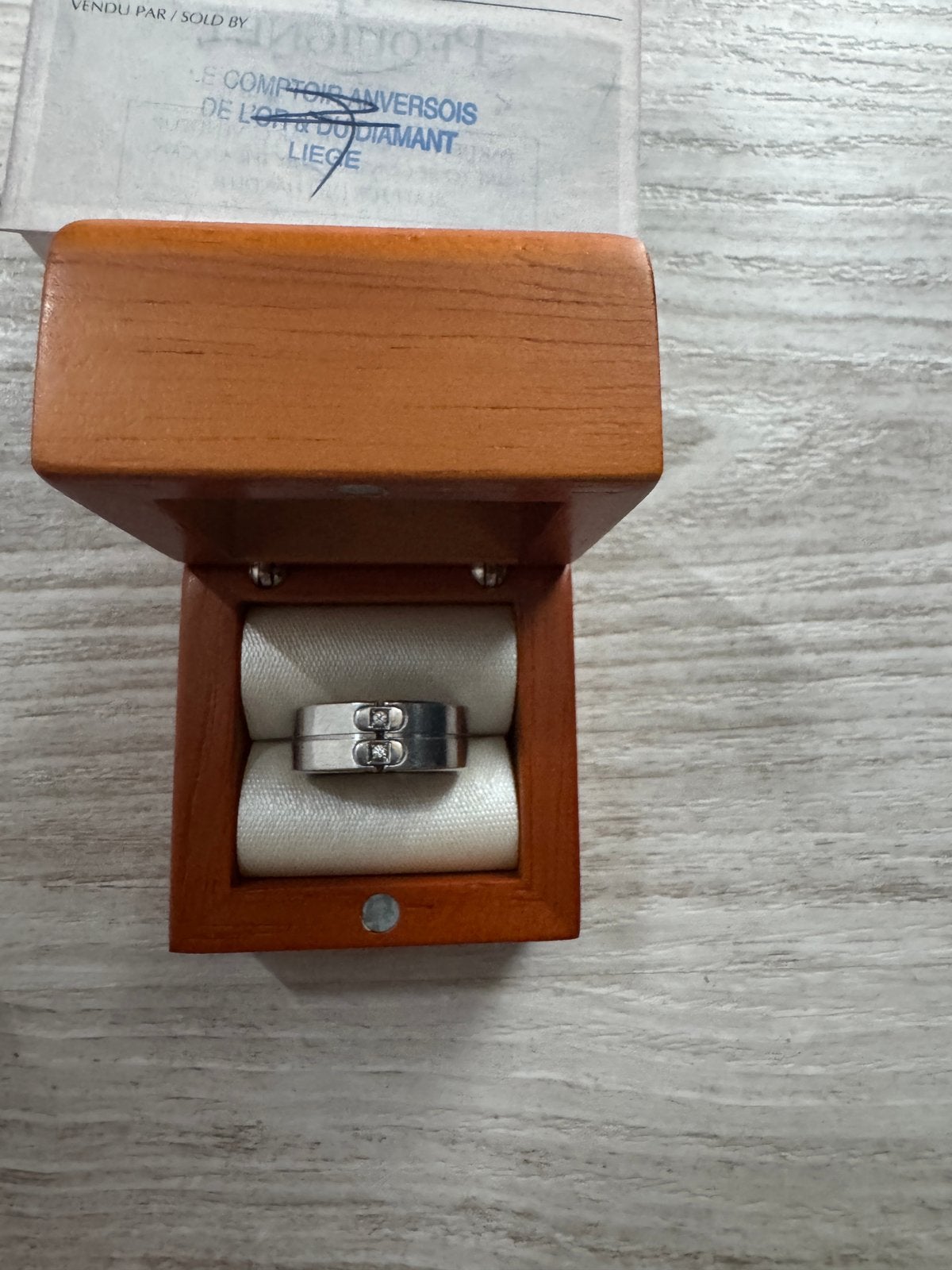 Bague pequignet 2 rangs acier et or blanc avec 2 diamants, Bijoux, Sacs & Beauté, Enlèvement ou Envoi, Femme ou Homme, Comme neuf