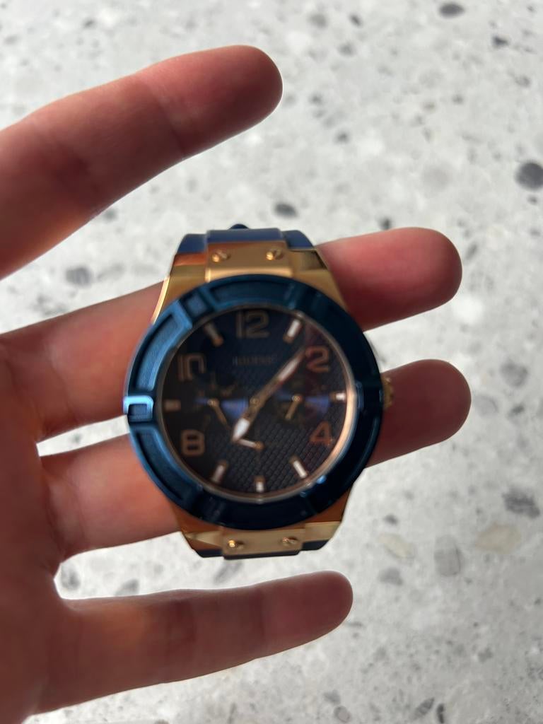 Dames horloge Guess donkerblauw/goud, Ophalen, Gebruikt, Guess, Polshorloge