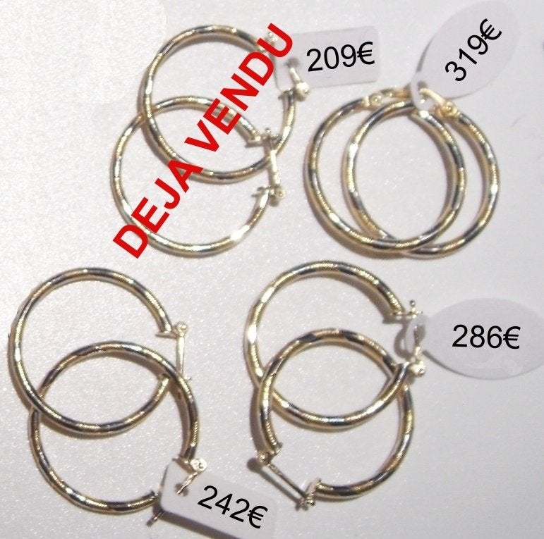 Boucles d'oreille / Créoles fines en or bicolore 18K, NEUVES, Handtassen en Accessoires, Oorbellen, Hangers, Overige kleuren, Nieuw