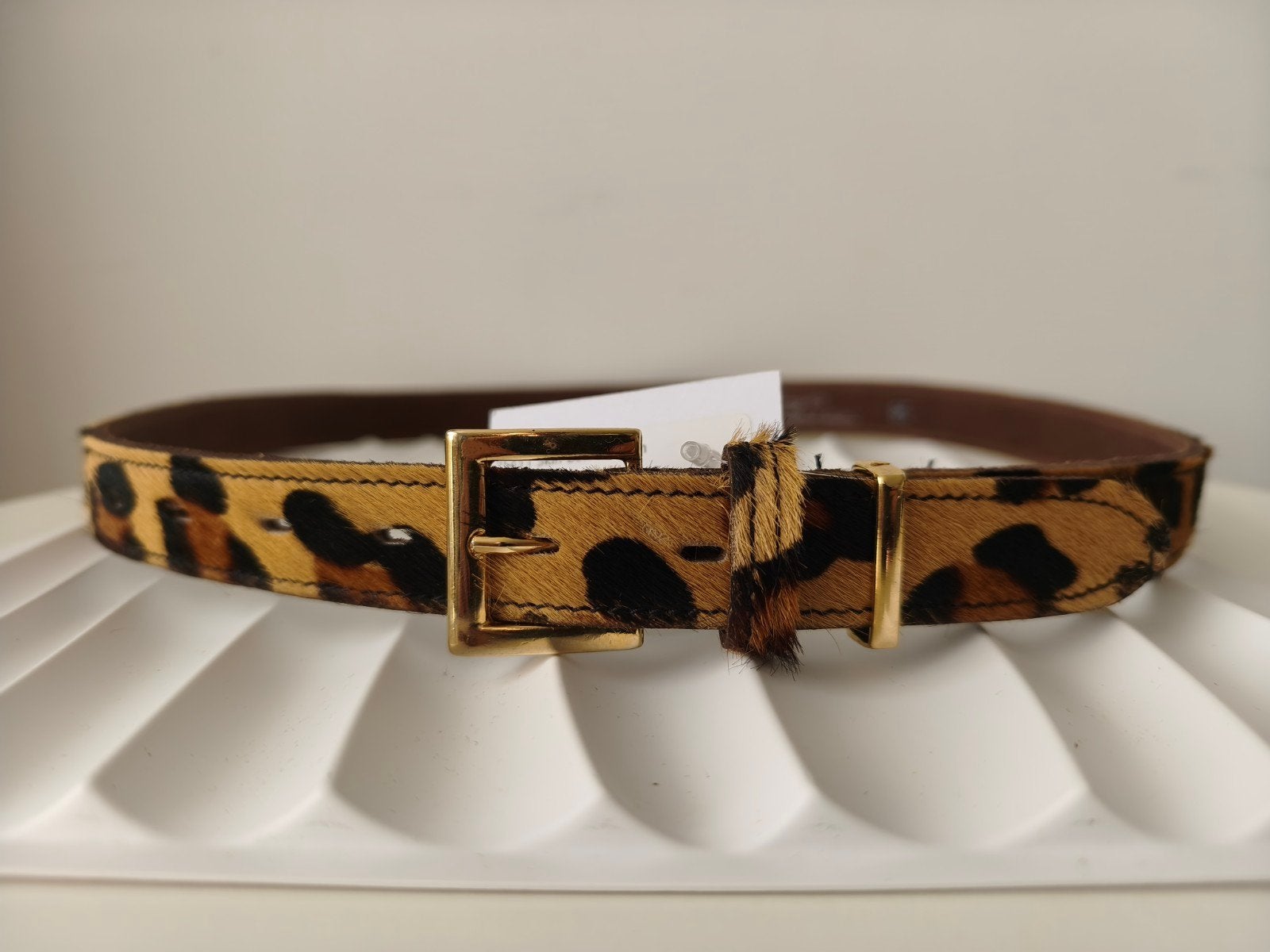 Ceinture à imprimé léopard pour femme — Boucle dorée — Ceint, Neuf, Cuir véritable, Brun, 80 à 90 cm