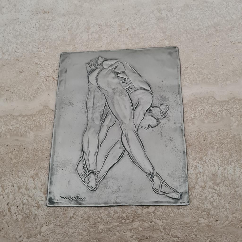 Decoratieve tinnen plaat, signatuur 'messina', Verzamelen, Ophalen