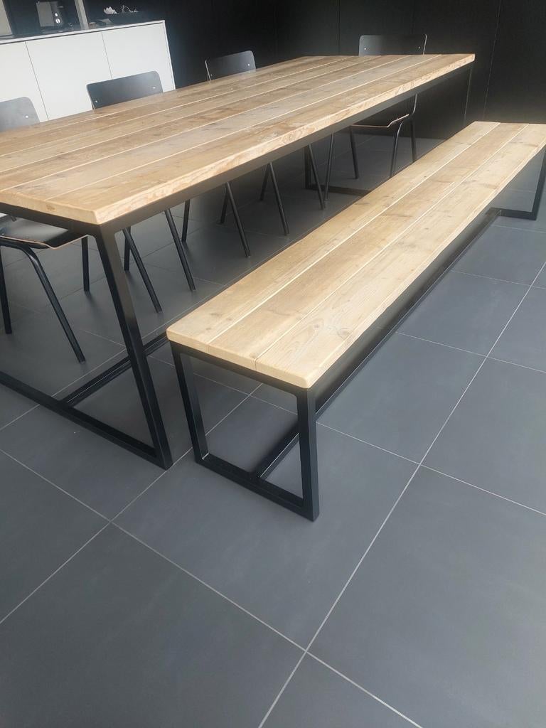 Tafel steigerhout zitbank, Tuin en Terras, Ophalen, Gebruikt, Rechthoekig, Hout