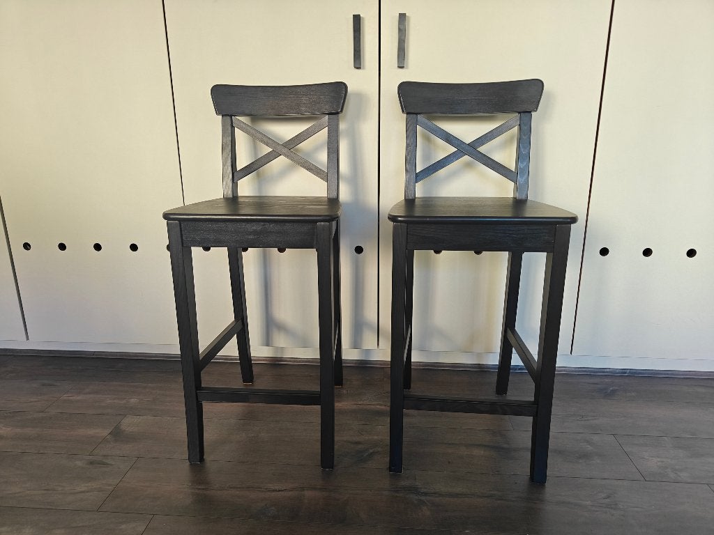 2 barkrukken Rosentorp Ikea, Ophalen, Gebruikt, Met voetsteun, 60 tot 90 cm