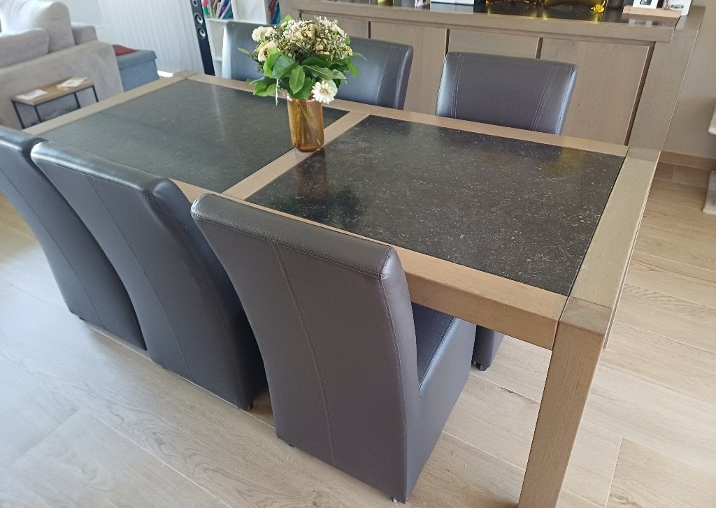 Set van salontafel, eettafel en 6 stoelen, Huis en Inrichting, Tafels | Eettafels, Ophalen, Gebruikt, 200 cm of meer, 50 tot 100 cm