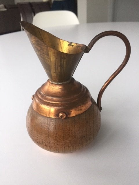 Kannetje hout en koper, Ophalen of Verzenden