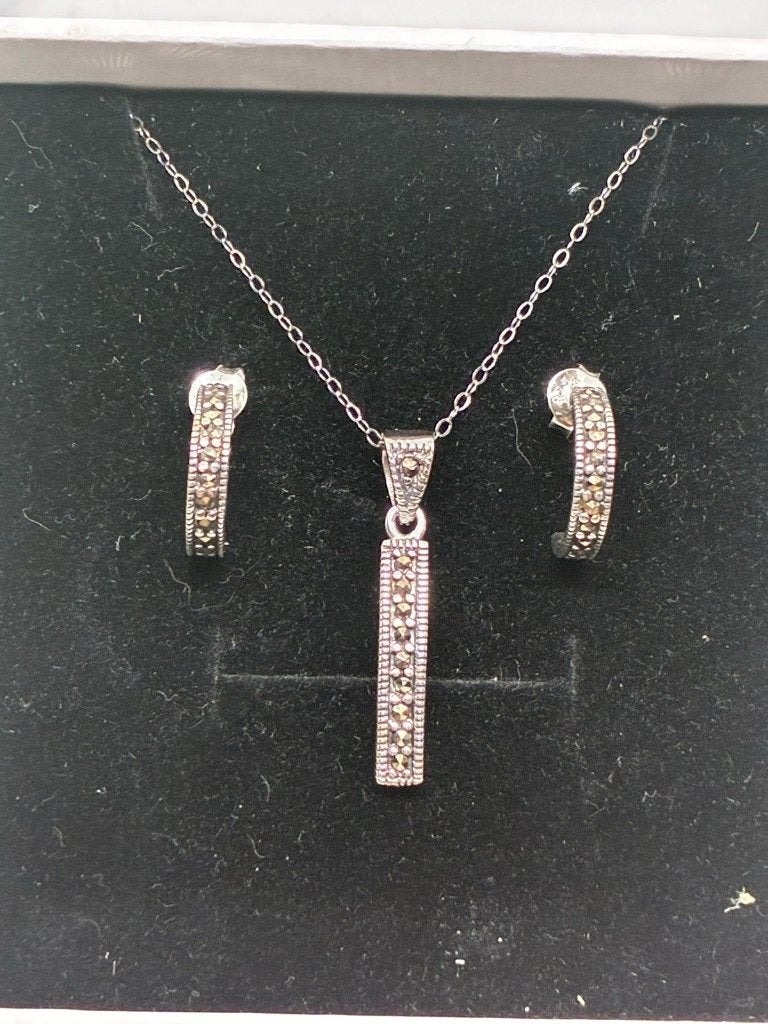 Zilver 925 Hanger en Oorbellen Set - Nieuw, Ophalen of Verzenden, Nieuw, Grijs, Zilver