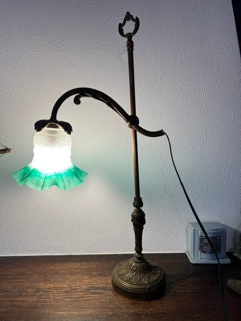 Lampe d'ambiance ancienne, bronze, Art Nouveau, Enlèvement