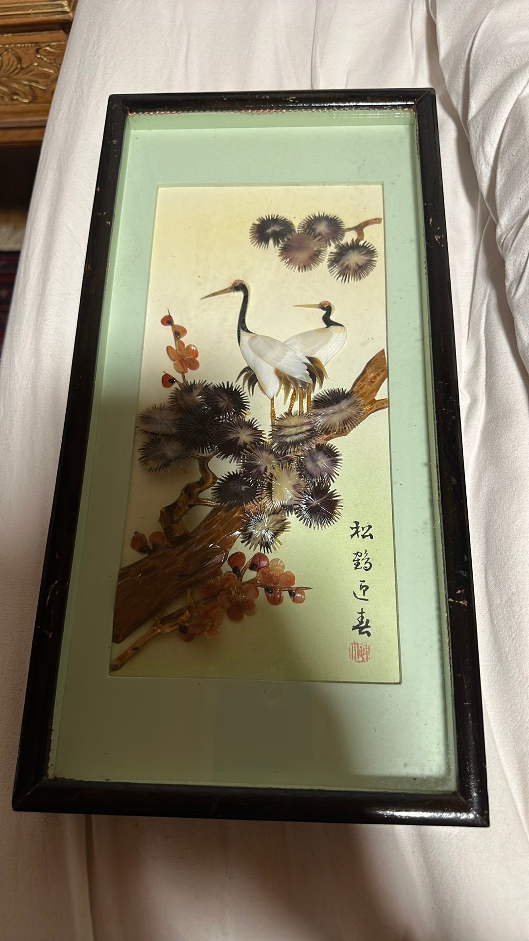 Œuvre d'art japonaise vintage dans un cadre, Antiquités & Art, Antiquités | Couverts, Enlèvement ou Envoi