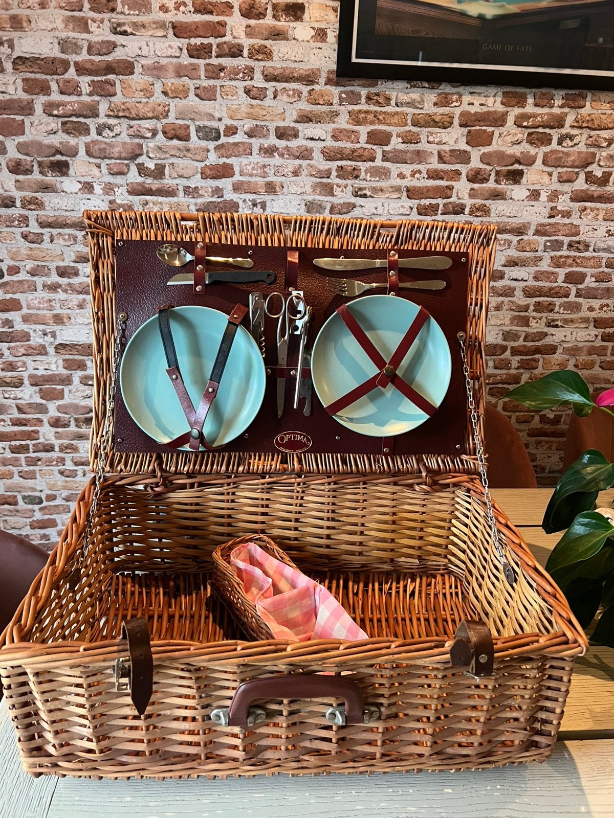 Vintage rieten picknickmand optima, Ophalen, Zo goed als nieuw