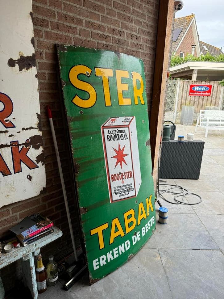 Oude Ster Tabak Emaille Reclamebord, Antiek en Kunst