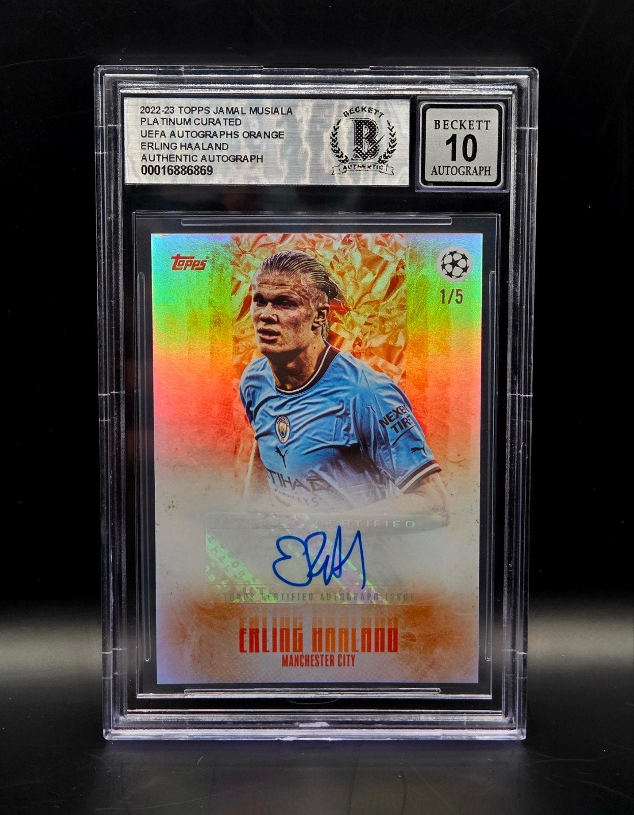 haaland topps orange autograph 1/5, Foil, Ophalen of Verzenden, Nieuw, Losse kaart