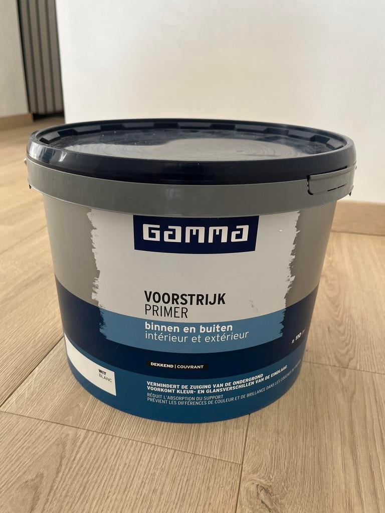 Nieuw! Ongeopende pot Gamma voorstrijk primer 10l wit, Ophalen, Wit, Nieuw, Verf