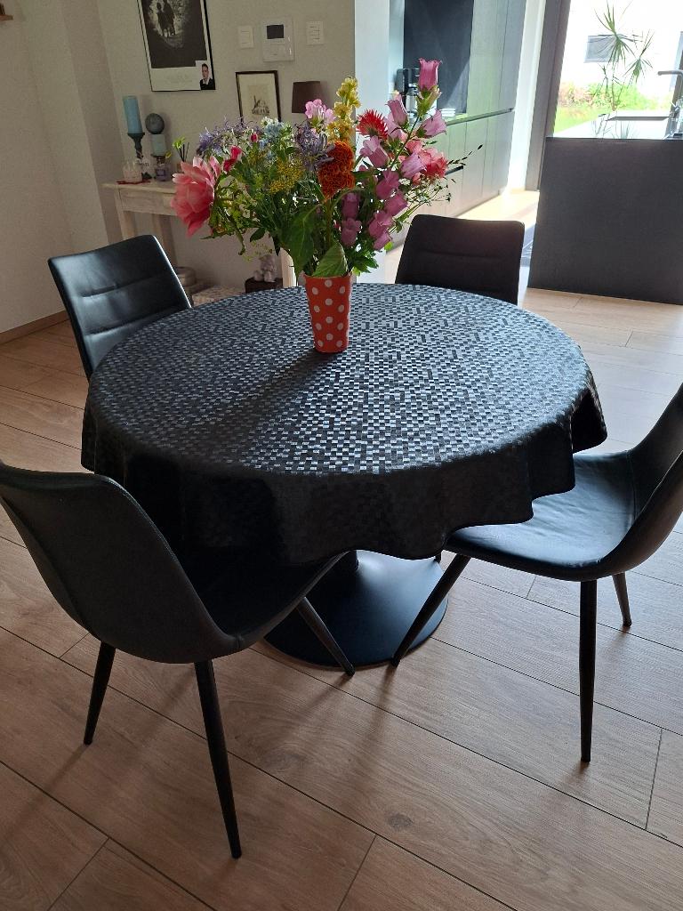 tafel   met 4 stoelen, Métal, Quatre personnes, Rond, Comme neuf