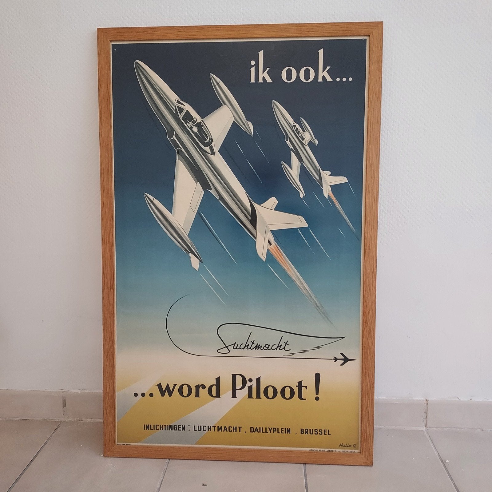affiche authentique « devenez pilote », 1952, Publicité, Rectangulaire vertical, Avec cadre, Enlèvement
