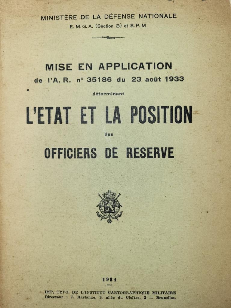 L'état et la positions des officiers de réserve, Boeken, Gelezen, Verzenden, Voor 1940, Algemeen