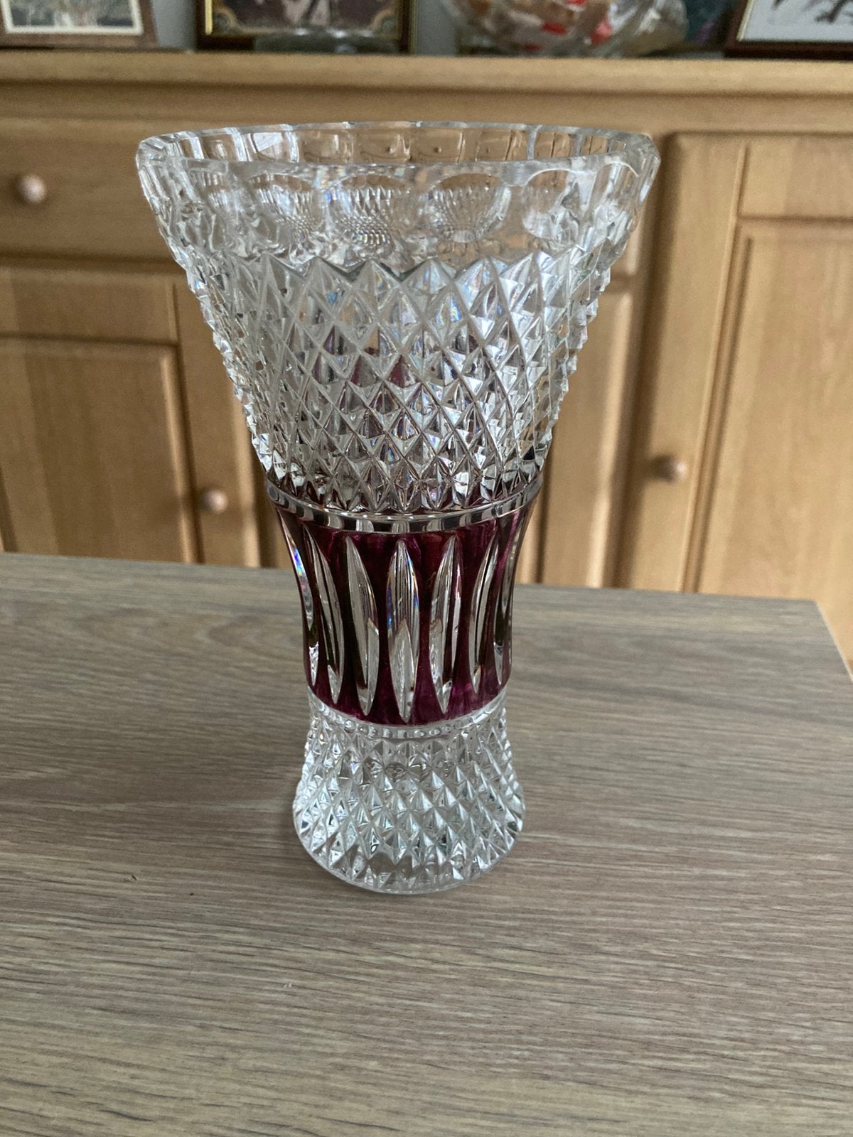 Vintage Ruby Flash Cut-to-Clear Crystal Vase | Diamond Point, Enlèvement ou Envoi