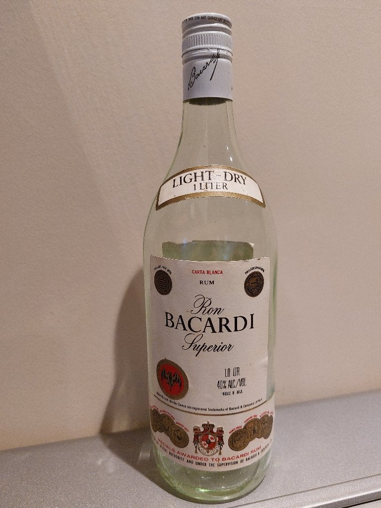 Vintage fles rum Ron BACARDI Superior  1 liter, Enlèvement ou Envoi, Utilisé, Autres types