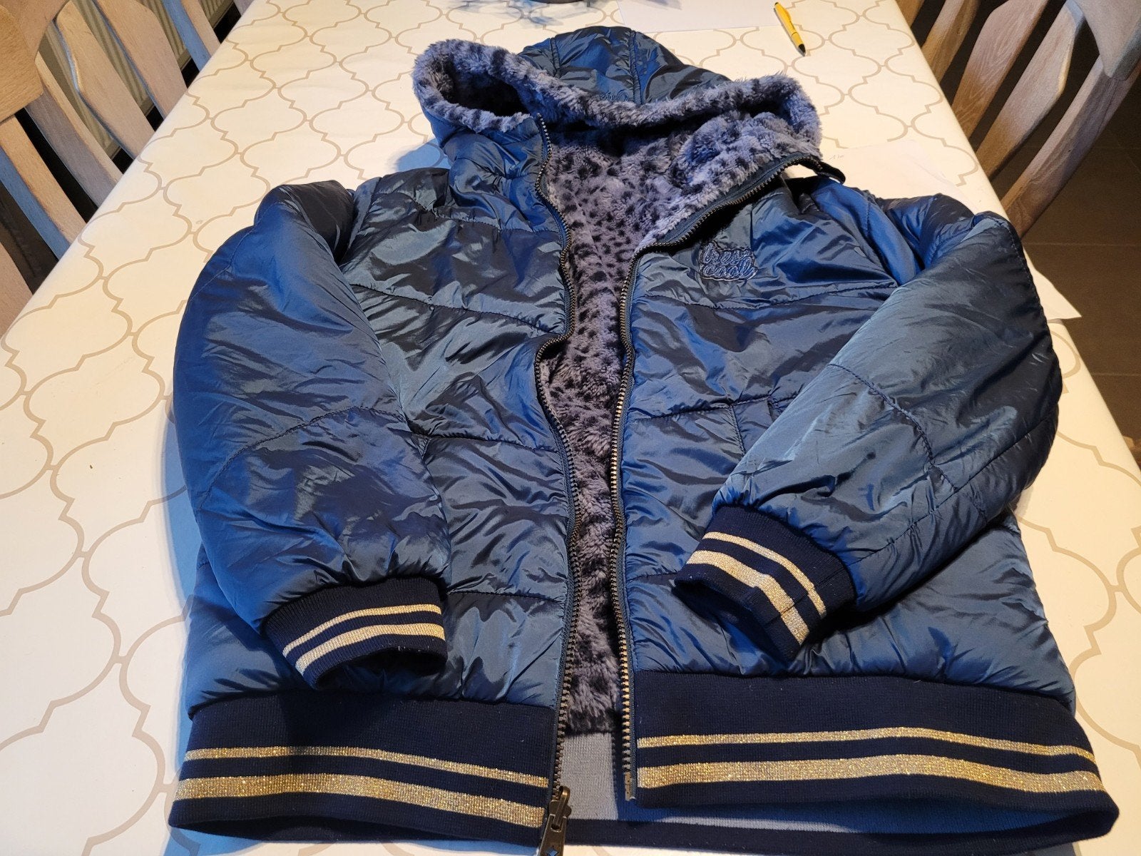 blauwe jas maat 170.176, Kinderen en Baby's, Ophalen of Verzenden, Zo goed als nieuw, Meisje, Jas