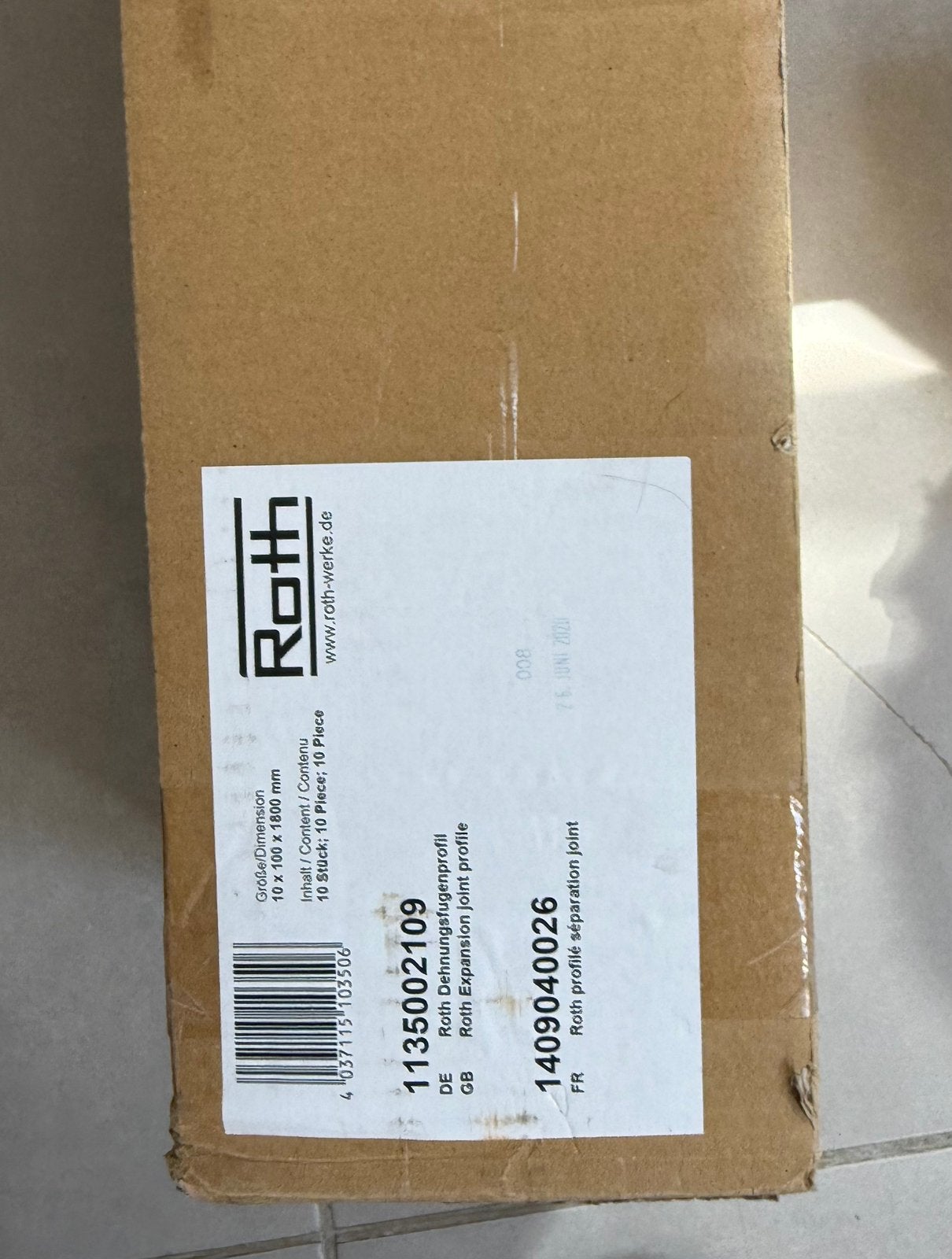 8x Roth uitzettingsvoegprofiel 92500 mm – 80 profielen, Doe-het-zelf en Bouw, Ophalen, Nieuw, Overige materialen, 8 tot 12 cm