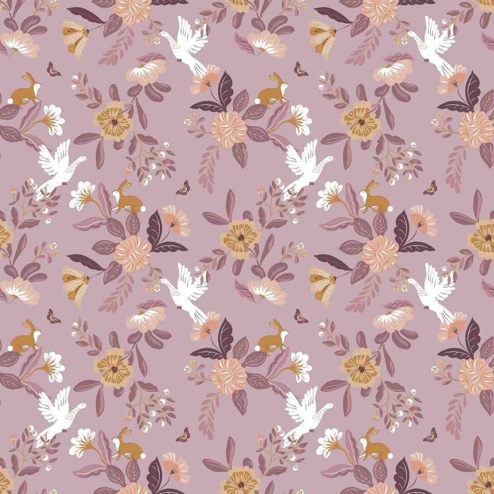 Outlet : Poplin katoen flowers, lilac, Verzenden, 120 cm of meer, Paars, Katoen