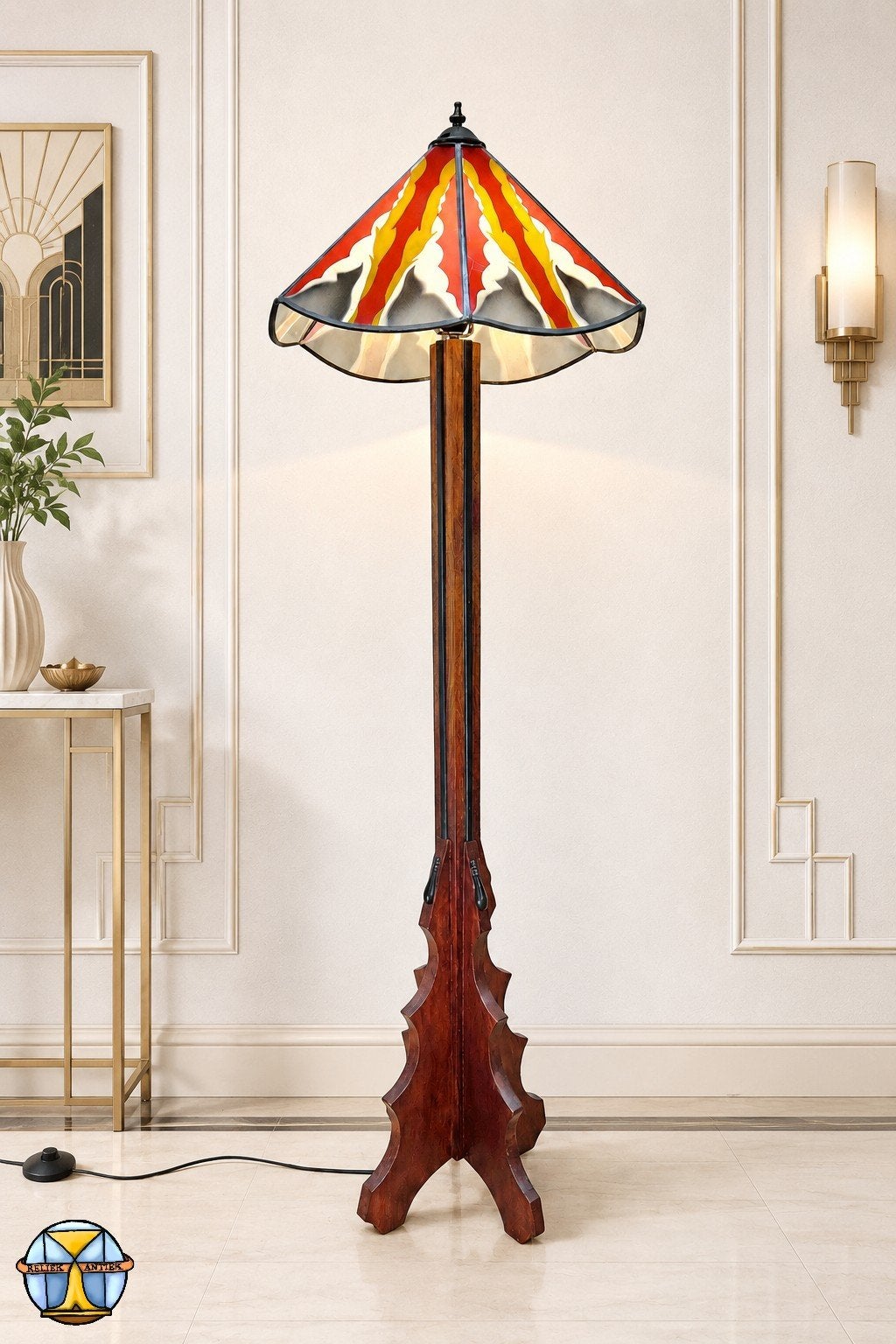 Amsterdamse School /Art Deco vloerlamp gebrandschilderd glas, Ophalen of Verzenden