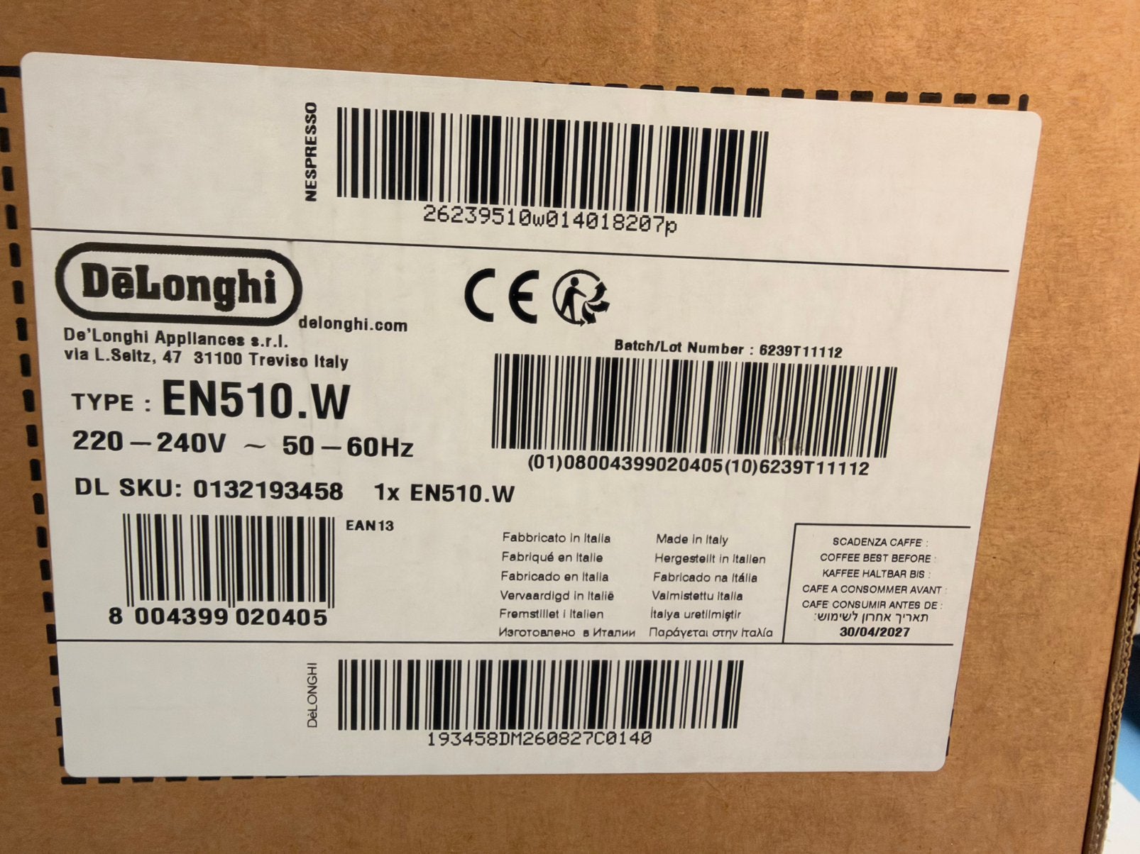 Nespresso machine delonghi E510w, Electroménager, Neuf, Machine à espresso, Réservoir d'eau amovible, Enlèvement