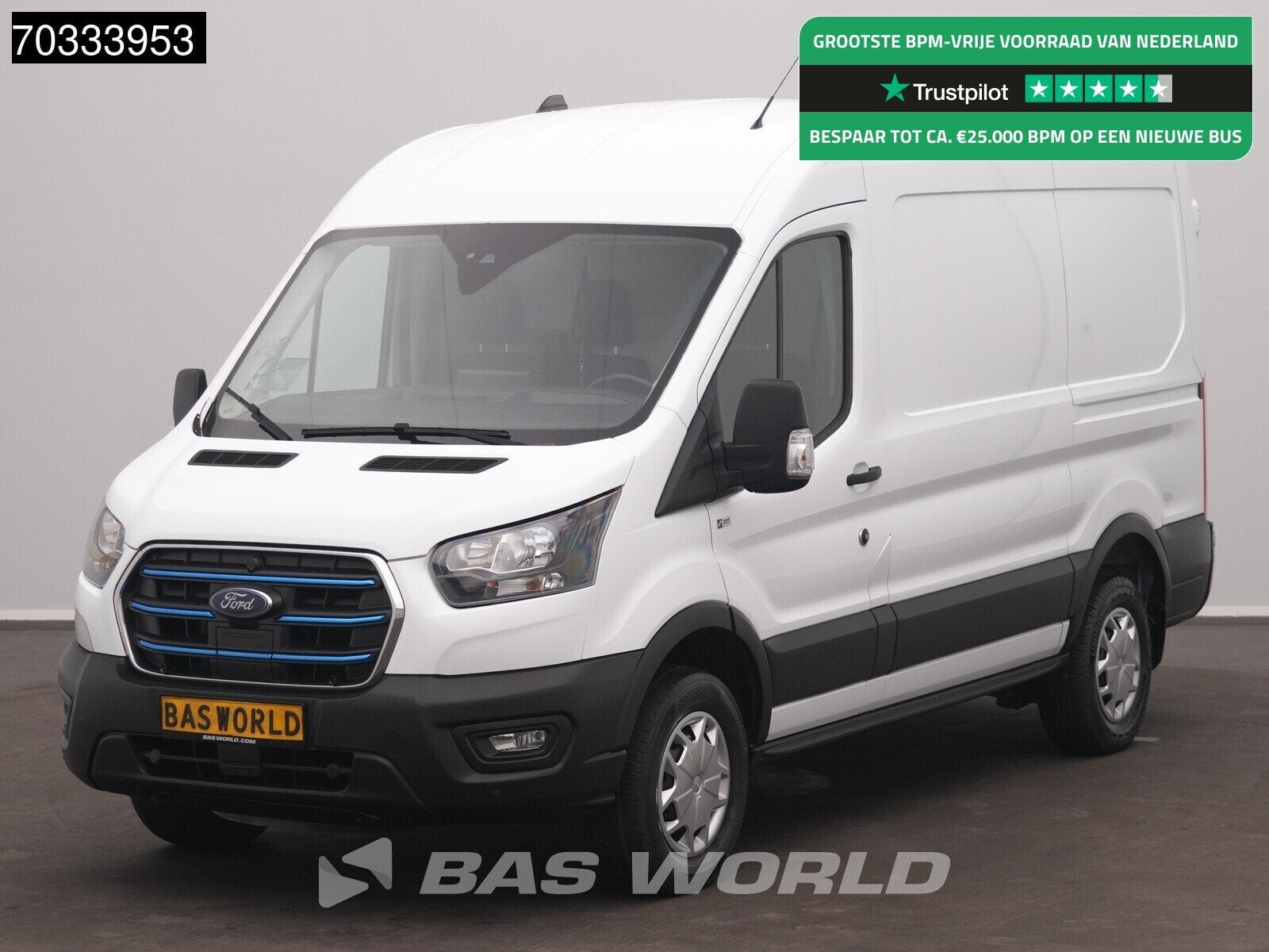 Ford e-Transit 184pk Elektrisch 68kWh 317KM WLTP SOH 93% L2H, Automaat, Stof, 135 kW, Wit